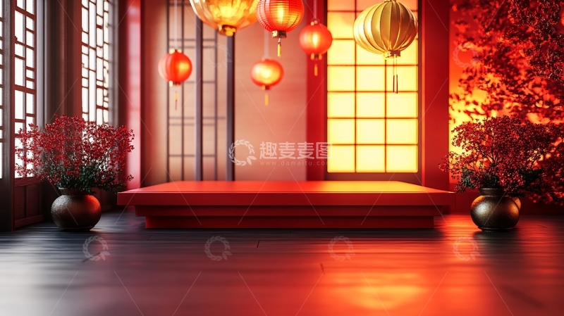 高清大图下载【趣麦麦图】中式红灯笼背景