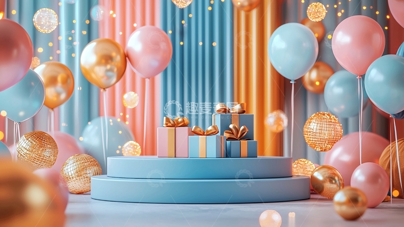 高清大图下载【趣麦麦图】梦幻粉色系气球礼物背景