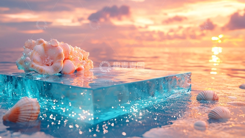 高清大图下载【趣麦麦图】冰块上的贝壳