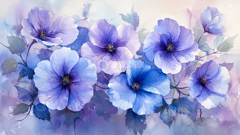 高清大图下载【趣麦麦图】紫色花朵水彩画