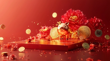 红色喜庆背景猪年金币