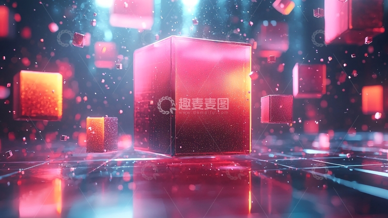 高清大图下载【趣麦麦图】炫酷红色立方体背景