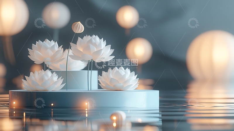 高清大图下载【趣麦麦图】极简风白色莲花静物