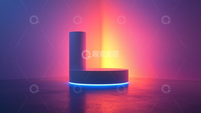 高清大图下载【趣麦麦图】霓虹灯背景下的几何展示台