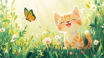 阳光下快乐的小猫