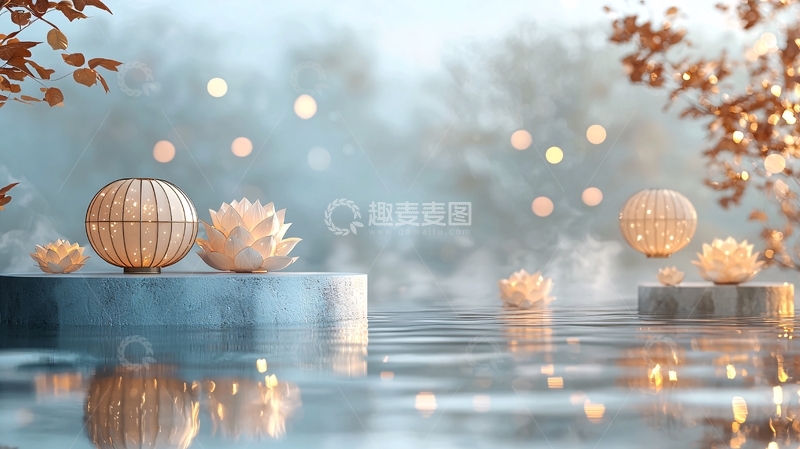 高清大图下载【趣麦麦图】唯美意境灯光湖面