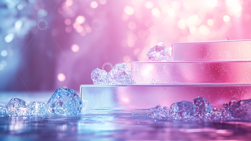 高清大图下载【趣麦麦图】梦幻粉色蓝色冰晶阶梯