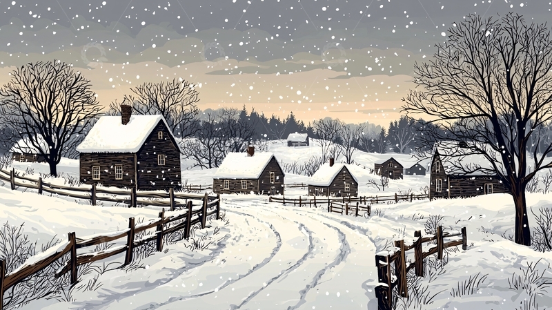 高清大图下载【趣麦麦图】冬日雪景村庄