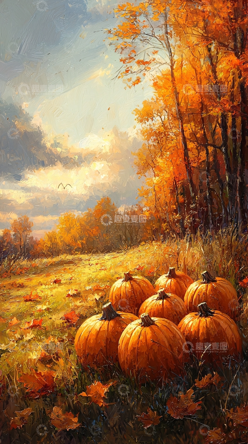 高清大图下载【趣麦麦图】秋日田园南瓜丰收景象