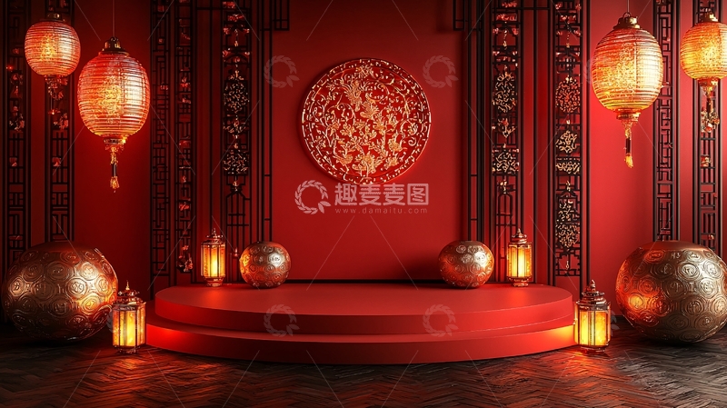 高清大图下载【趣麦麦图】中式红色背景