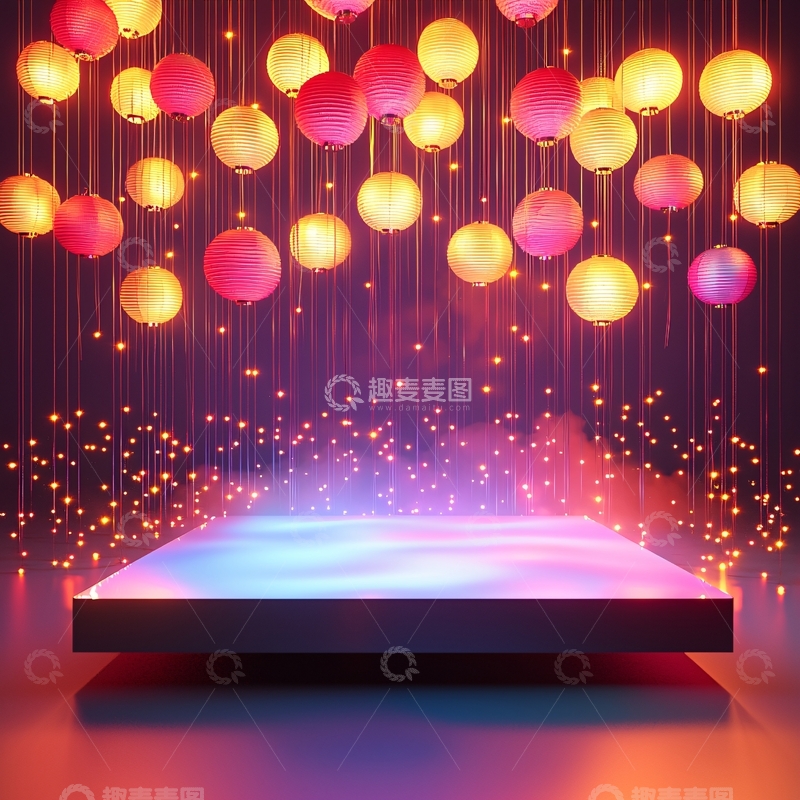 高清大图下载【趣麦麦图】梦幻灯笼悬浮展示台