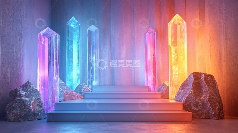高清大图下载【趣麦麦图】光影水晶柱阶梯