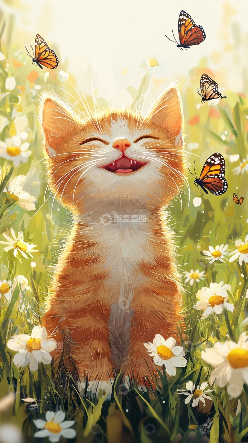 高清大图下载【趣麦麦图】阳光下快乐的小猫