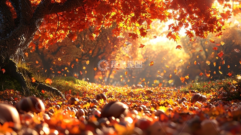 高清大图下载【趣麦麦图】秋日落叶森林小路