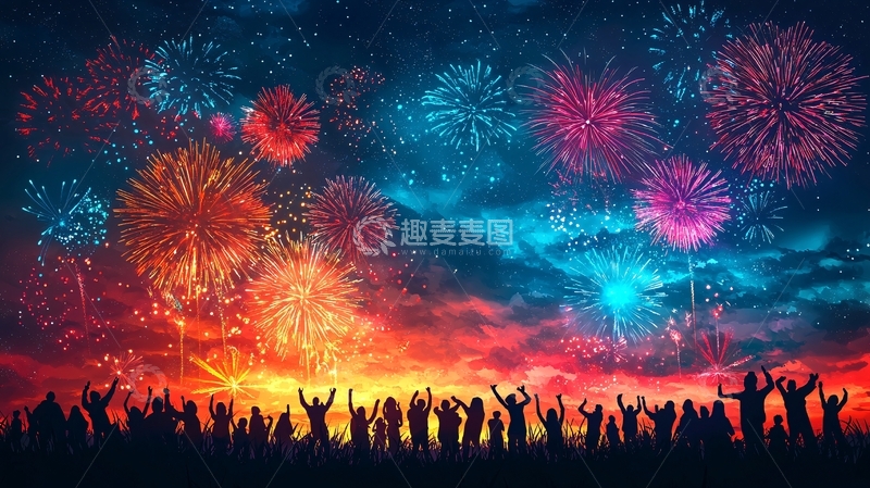 高清大图下载【趣麦麦图】绚丽多彩的烟火晚会