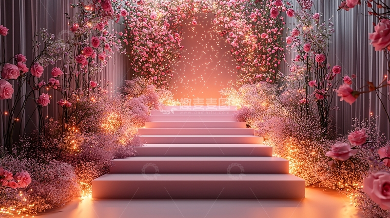 高清大图下载【趣麦麦图】粉色阶梯花海背景