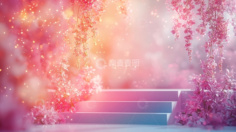 高清大图下载【趣麦麦图】梦幻粉色台阶背景