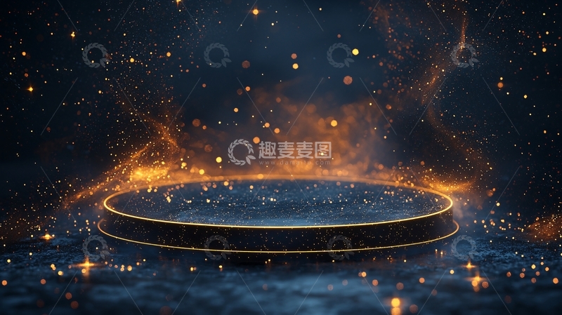 高清大图下载【趣麦麦图】黑色圆形舞台与金色光芒