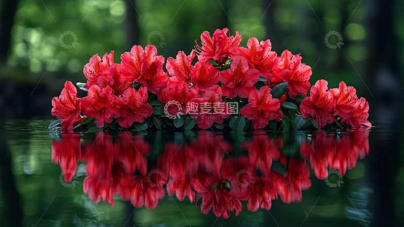 高清大图下载【趣麦麦图】红杜鹃花水面倒影