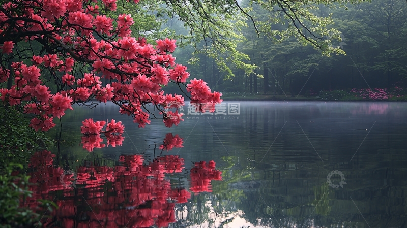 高清大图下载【趣麦麦图】杜鹃花倒影湖面