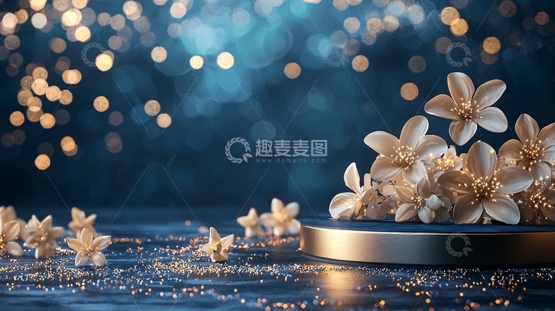 高清大图下载【趣麦麦图】深蓝背景花朵圆形展台