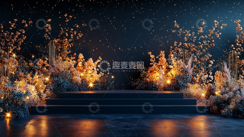 高清大图下载【趣麦麦图】暗夜梦幻花卉舞台