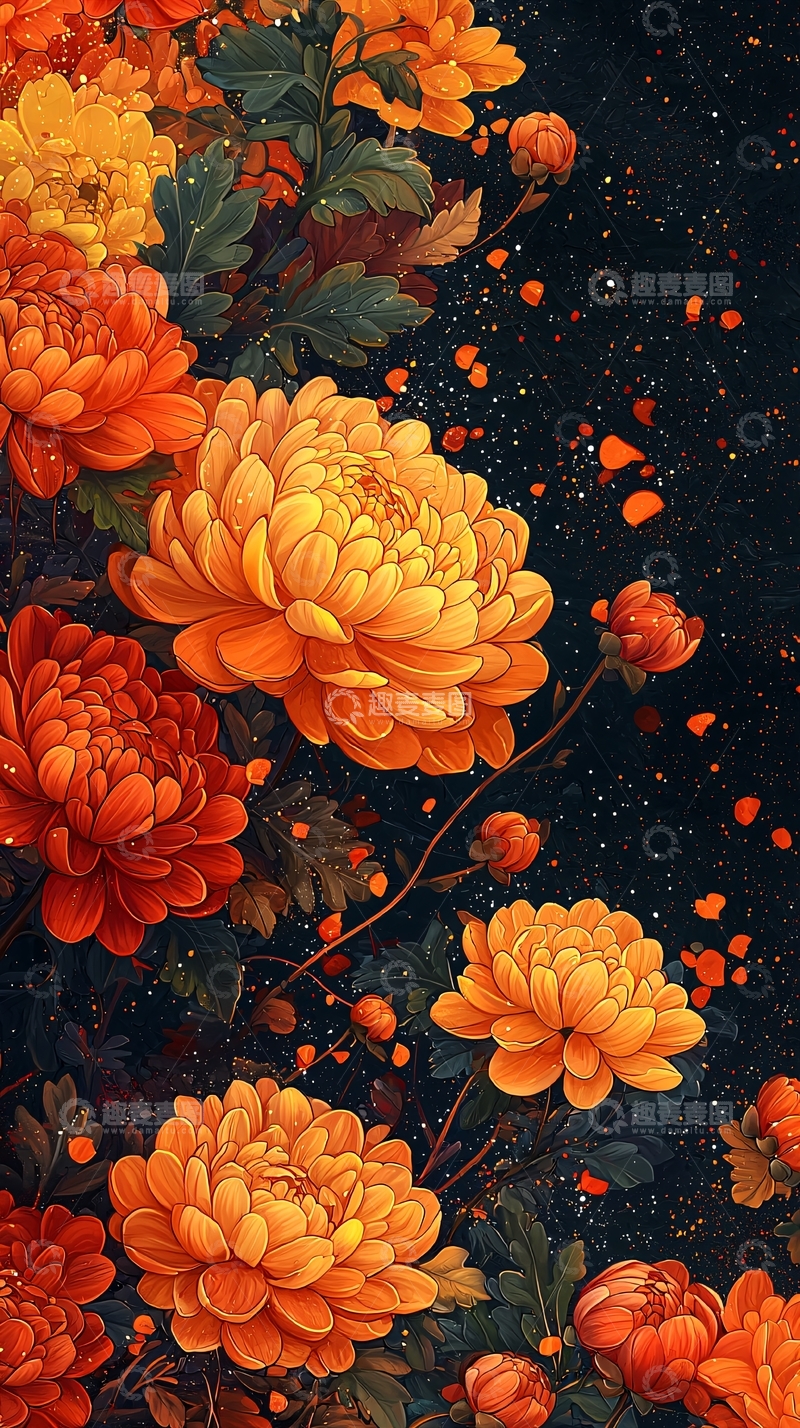 高清大图下载【趣麦麦图】暗黑系菊花花束