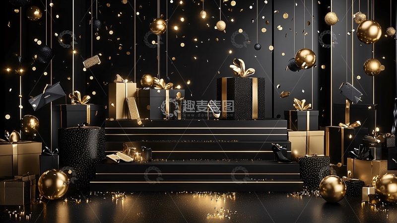 高清大图下载【趣麦麦图】黑色金色圣诞节背景