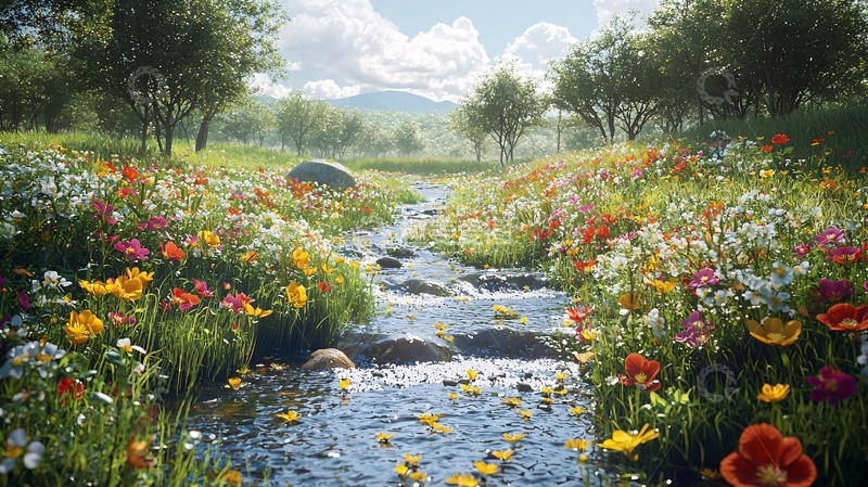 高清大图下载【趣麦麦图】溪流旁盛开的鲜花