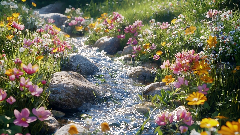 高清大图下载【趣麦麦图】溪流旁盛开的野花
