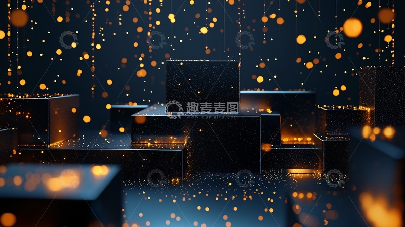 高清大图下载【趣麦麦图】黑金色立方体背景