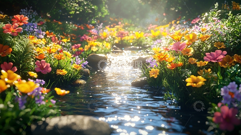 高清大图下载【趣麦麦图】阳光下的花溪