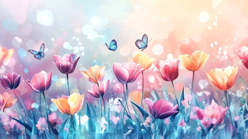 高清大图下载【趣麦麦图】梦幻彩色郁金香花田