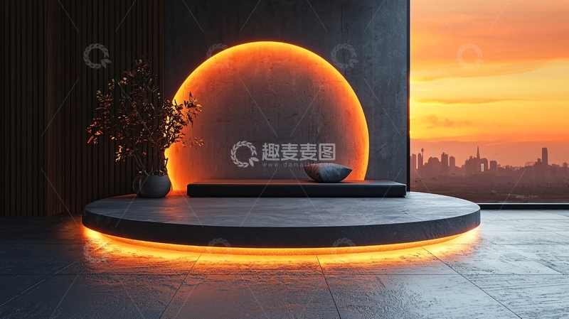 高清大图下载【趣麦麦图】极简风格日落城市景观