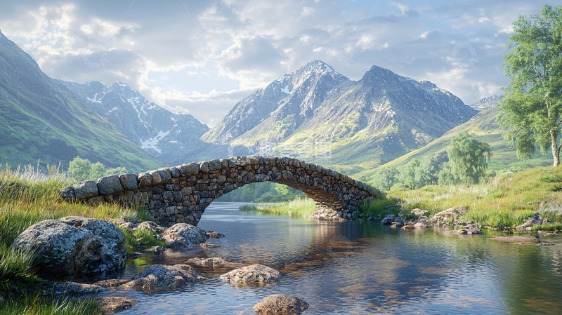 高清大图下载【趣麦麦图】山间小桥流水人家