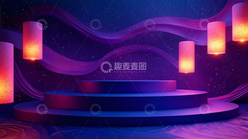 高清大图下载【趣麦麦图】梦幻紫蓝渐变舞台