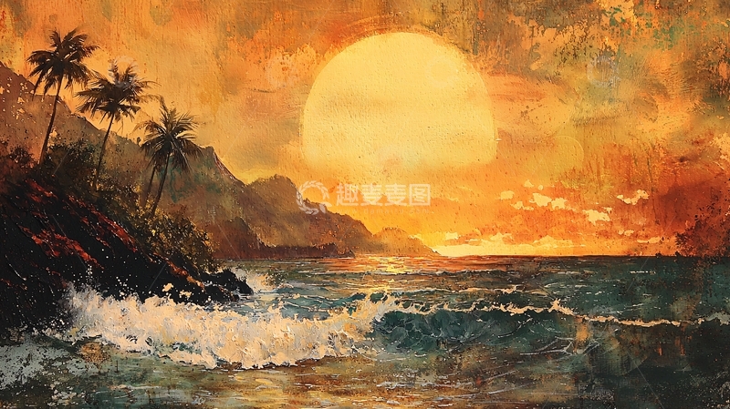 高清大图下载【趣麦麦图】热带海滩日落
