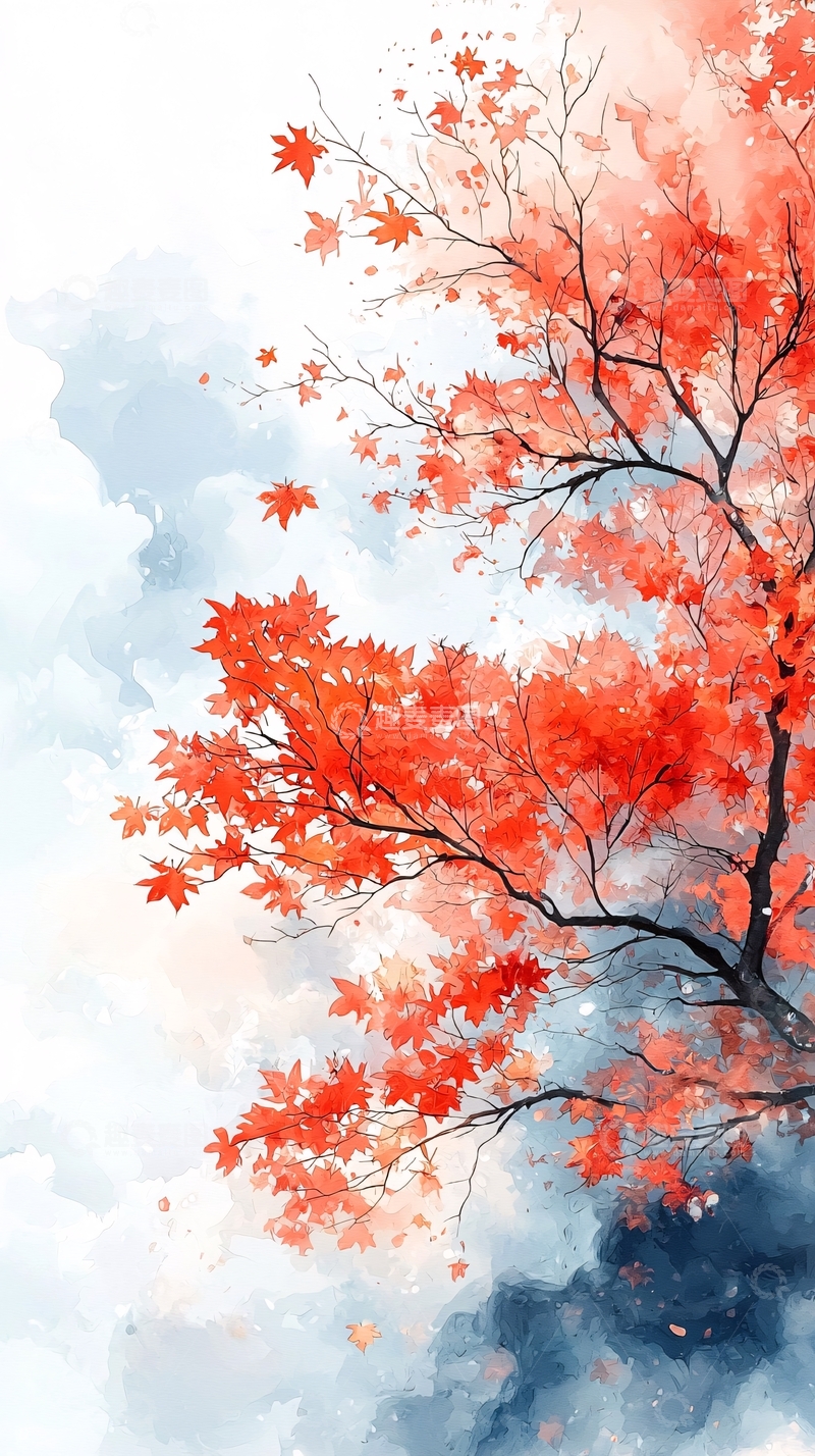 高清大图下载【趣麦麦图】水彩枫叶树