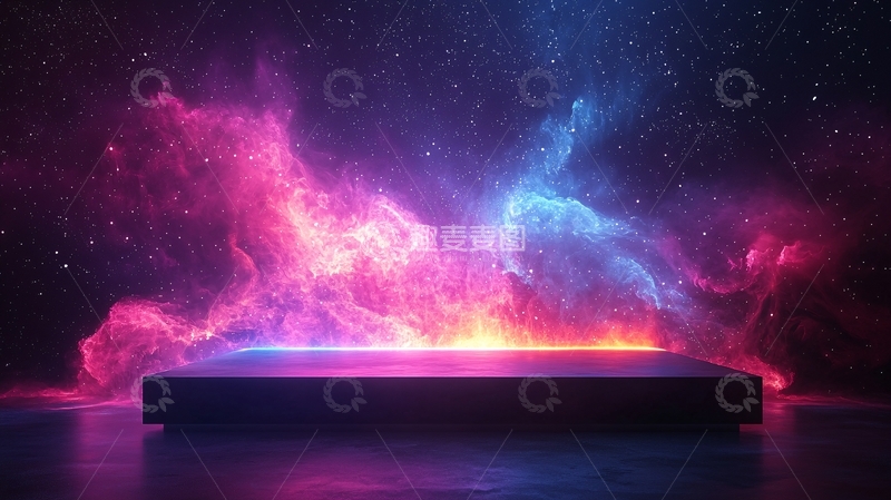 高清大图下载【趣麦麦图】梦幻星云背景上的产品展示台