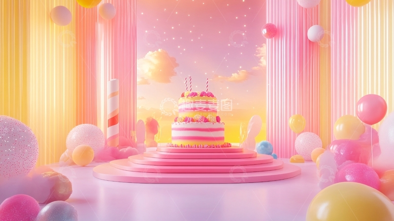 高清大图下载【趣麦麦图】粉色梦幻生日蛋糕