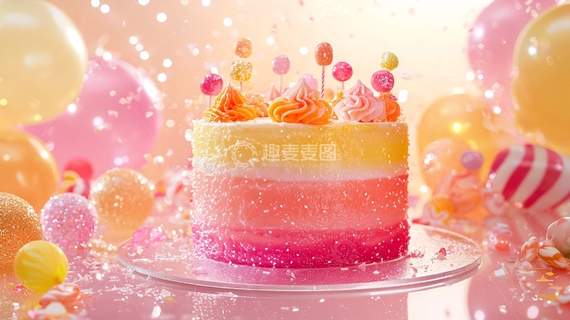 高清大图下载【趣麦麦图】粉色渐变生日蛋糕