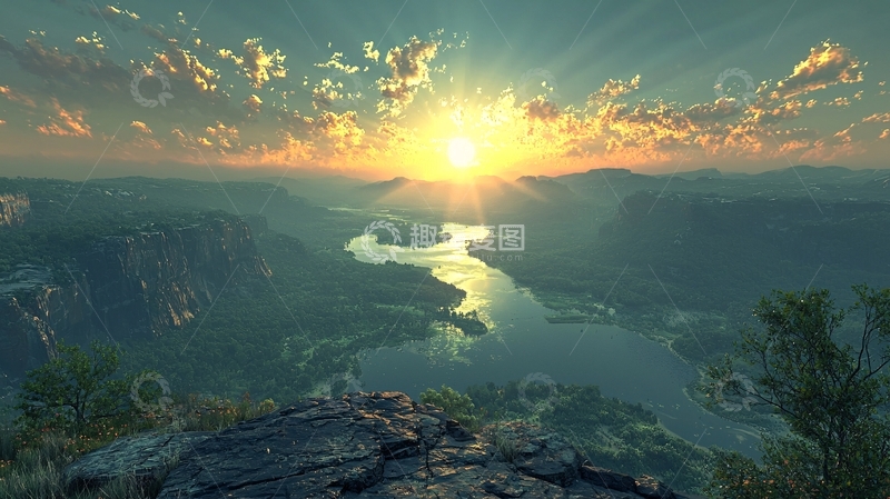 高清大图下载【趣麦麦图】壮丽山河日出景色