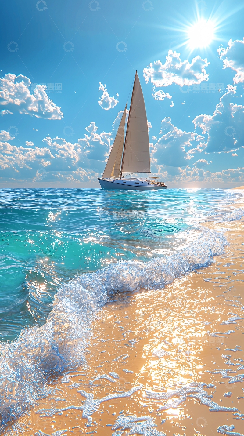 高清大图下载【趣麦麦图】阳光沙滩帆船大海