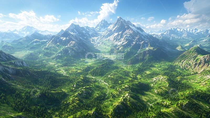 高清大图下载【趣麦麦图】阳光明媚的绿色山脉