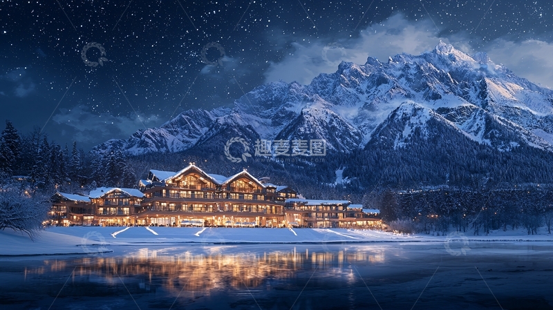 高清大图下载【趣麦麦图】雪山下的温暖酒店
