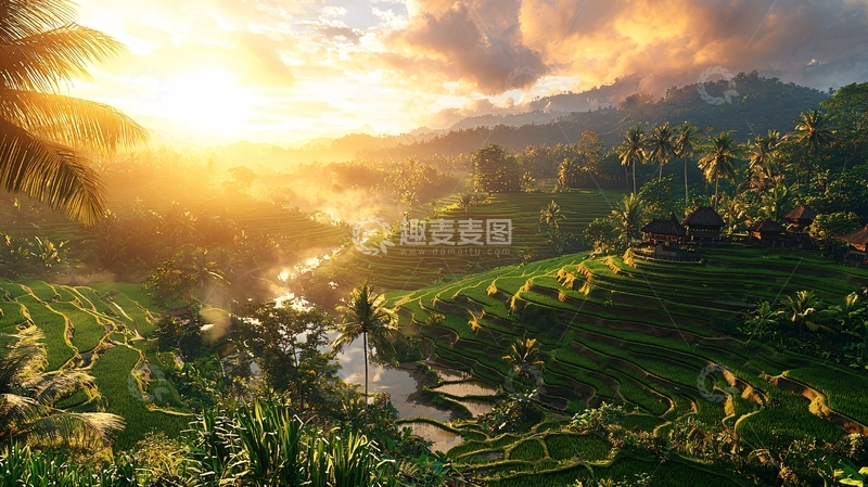 高清大图下载【趣麦麦图】日出梯田美景