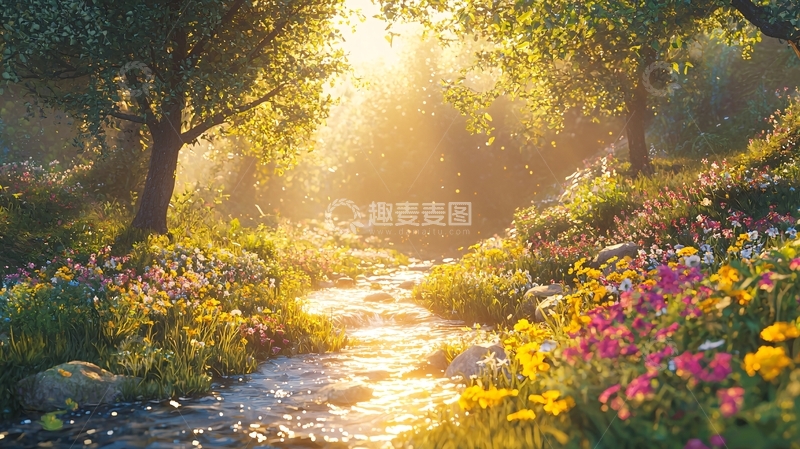 高清大图下载【趣麦麦图】阳光森林小溪