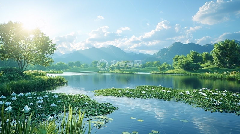 高清大图下载【趣麦麦图】阳光下的湖泊山景