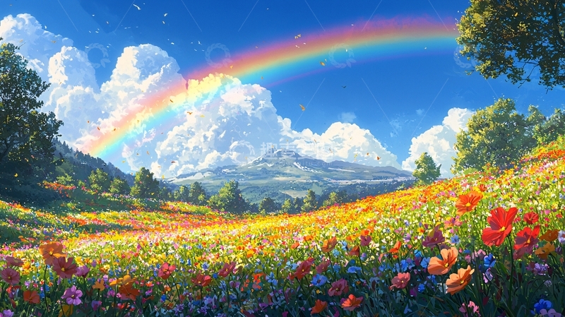 高清大图下载【趣麦麦图】彩虹山峦花海