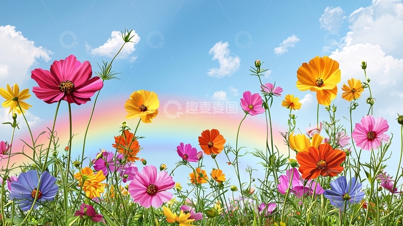 高清大图下载【趣麦麦图】彩虹下七彩花田
